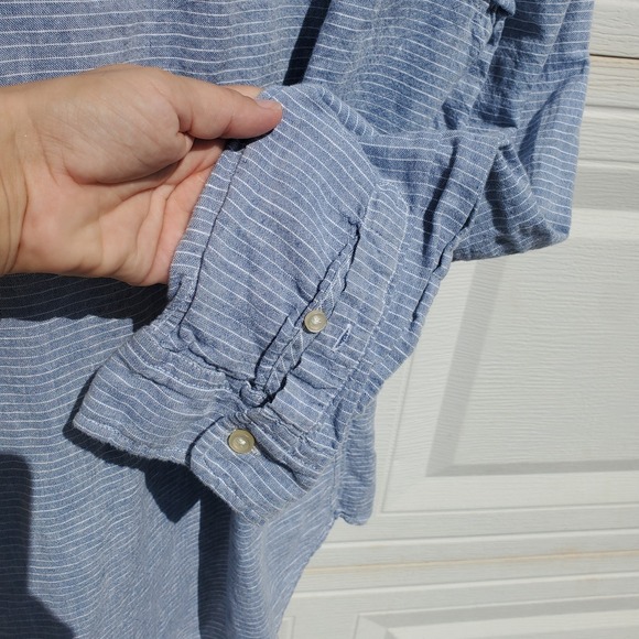 GAP Men's Casual Blue Linen Blend Horizontal Striped Button Up SZ:L - Picture 5 of 9
